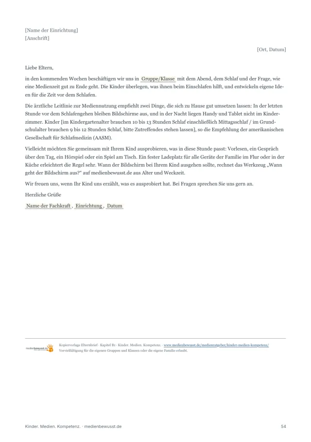 Seite 54: Elternbrief zum Anpassen